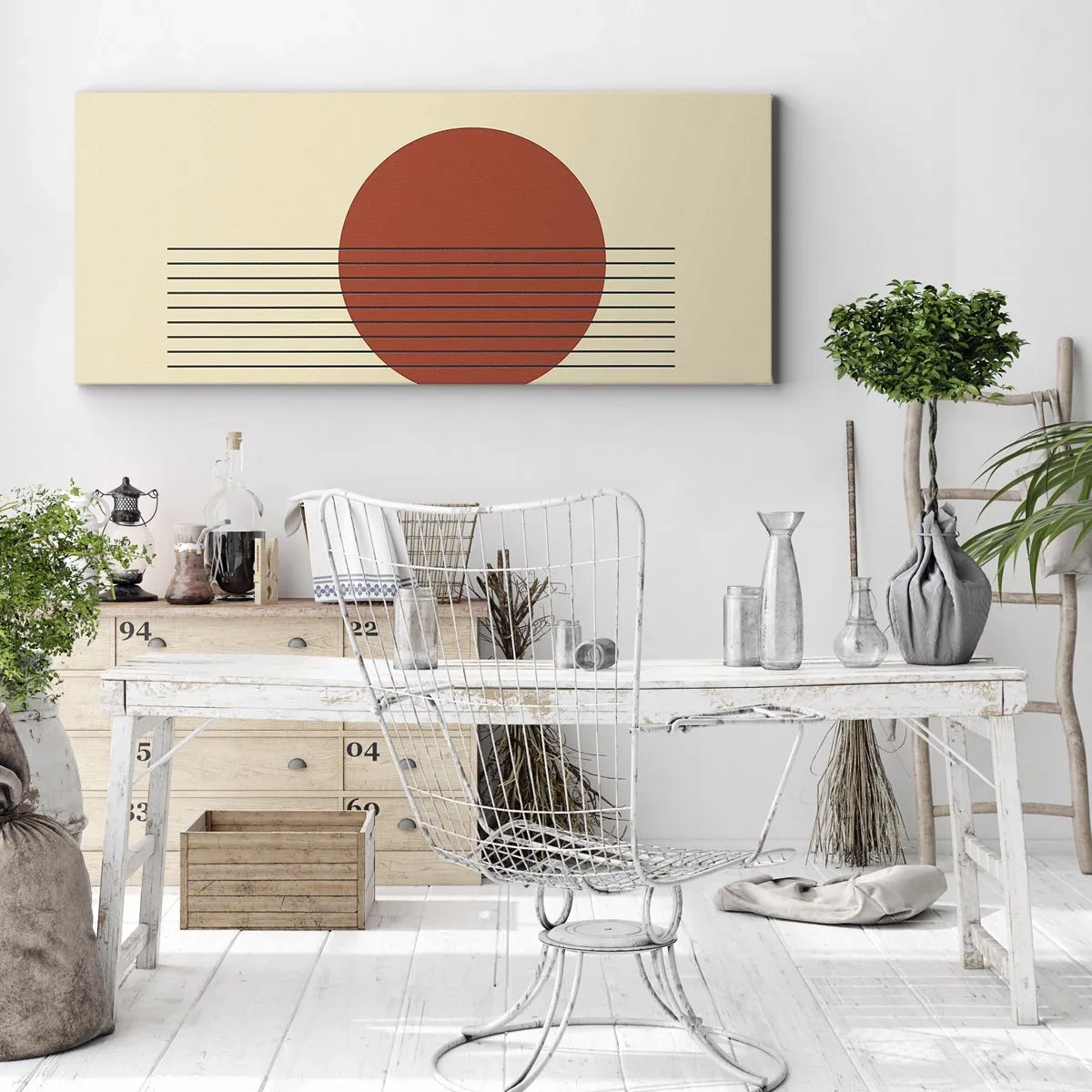 Canvastavla - Bild på duk - Cirkel och linjer - 90x30 cm