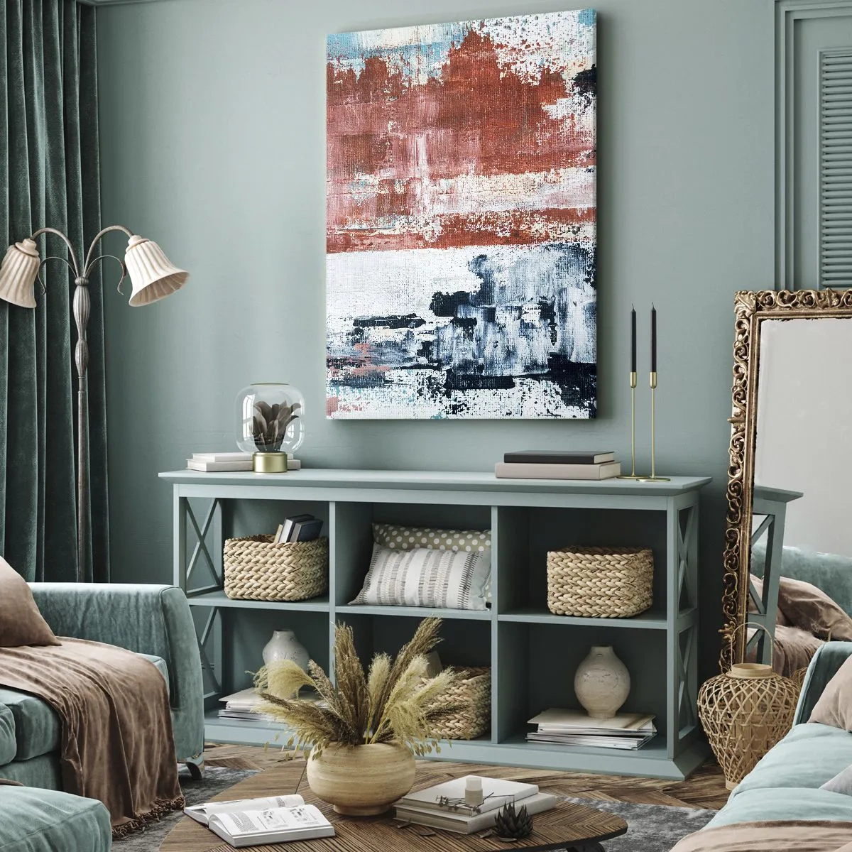 Canvastavla - Bild på duk - Abstrakt halvt om halvt - 70x100 cm