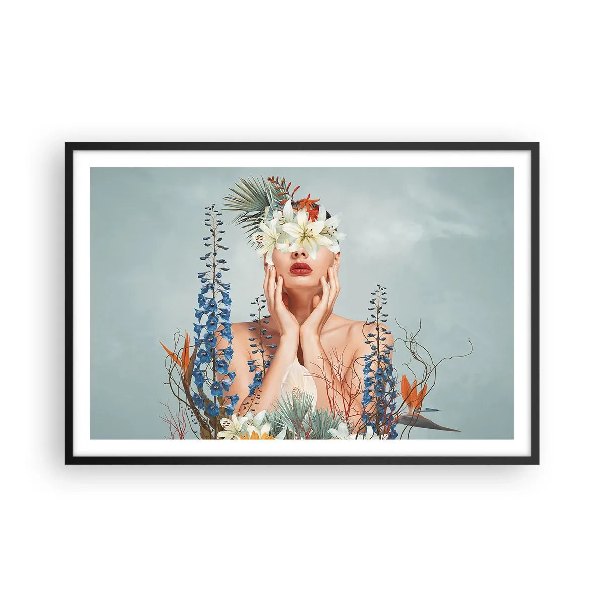 Affisch i svart ram - Kvinna - blomma - 91x61 cm