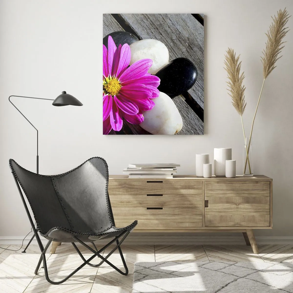 Glastavla - Bild på glas - Avkoppling på bryggan - 50x70 cm