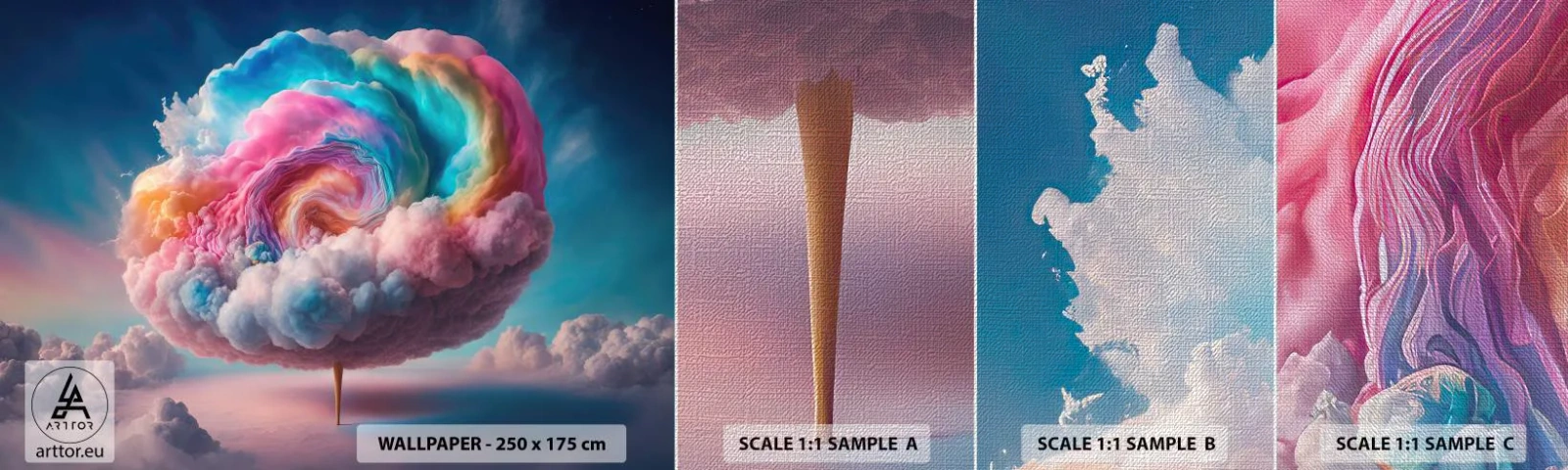 Provbit av fototapet Premium Canvas - En dröm om en nöjespark - Pastell, Moln, Sockerhaltig - 100x30 cm