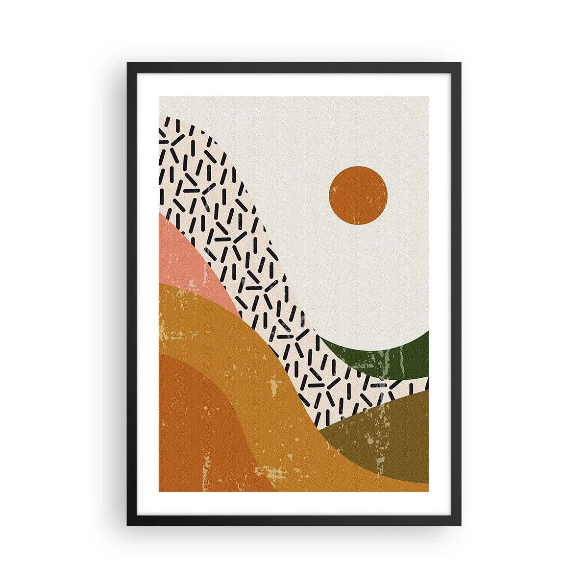 Affisch i svart ram - Abstrakt landskap i varma färger - 50x70cm - Solig abstraktion - Modern väggdekoration för vardagsrum och sovrum ARTTOR