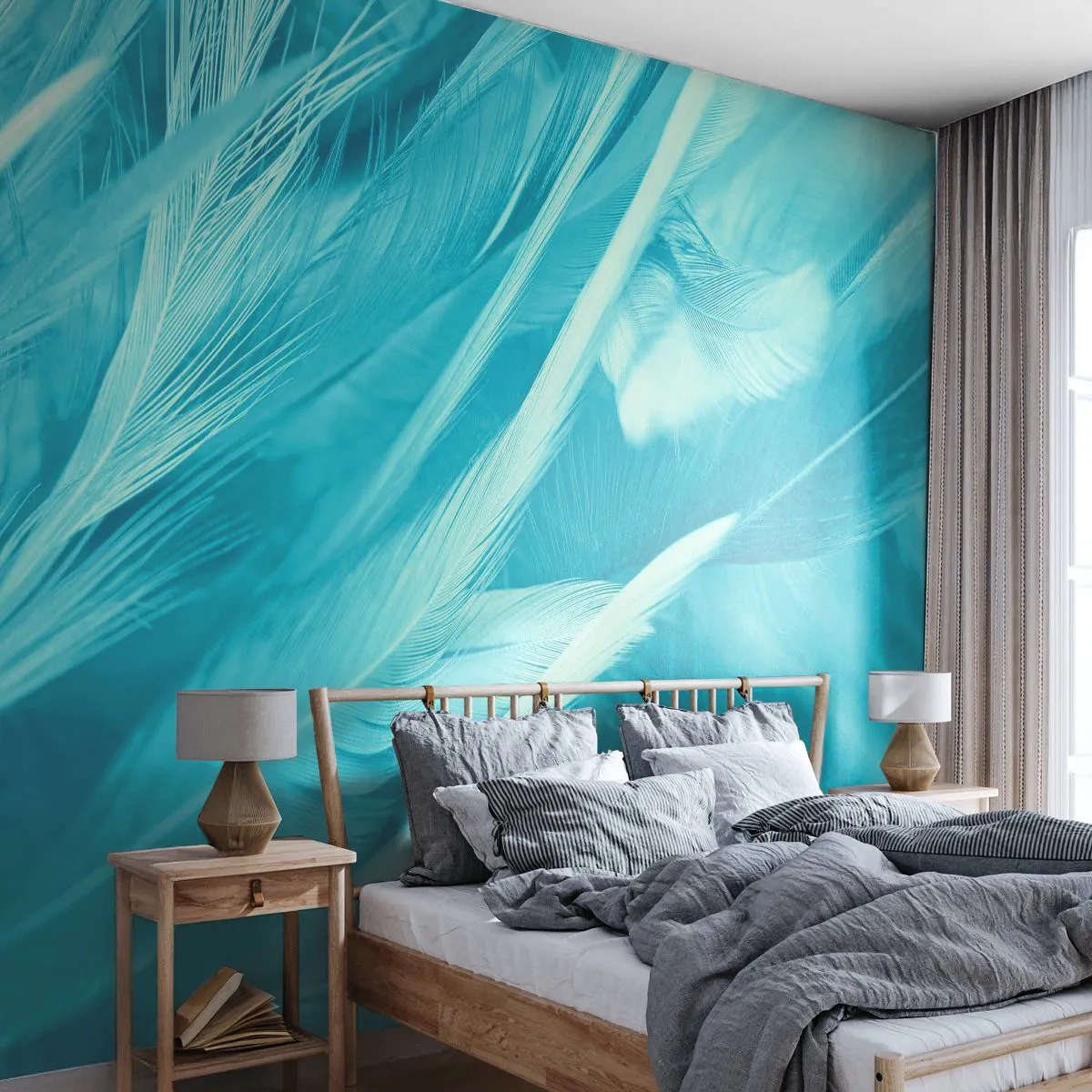 Fototapet Premium Sand - Drunkna i dun - Fågel fjäder, Fågel, Grafik - 400x280 cm