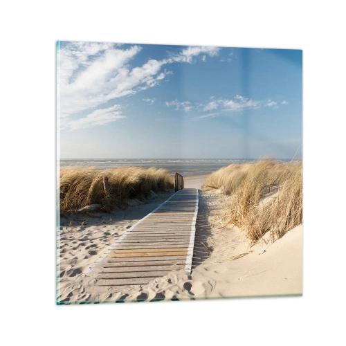 Glastavla - Bild på glas - Bortom sanddynan, i gräsets brus - 30x30 cm