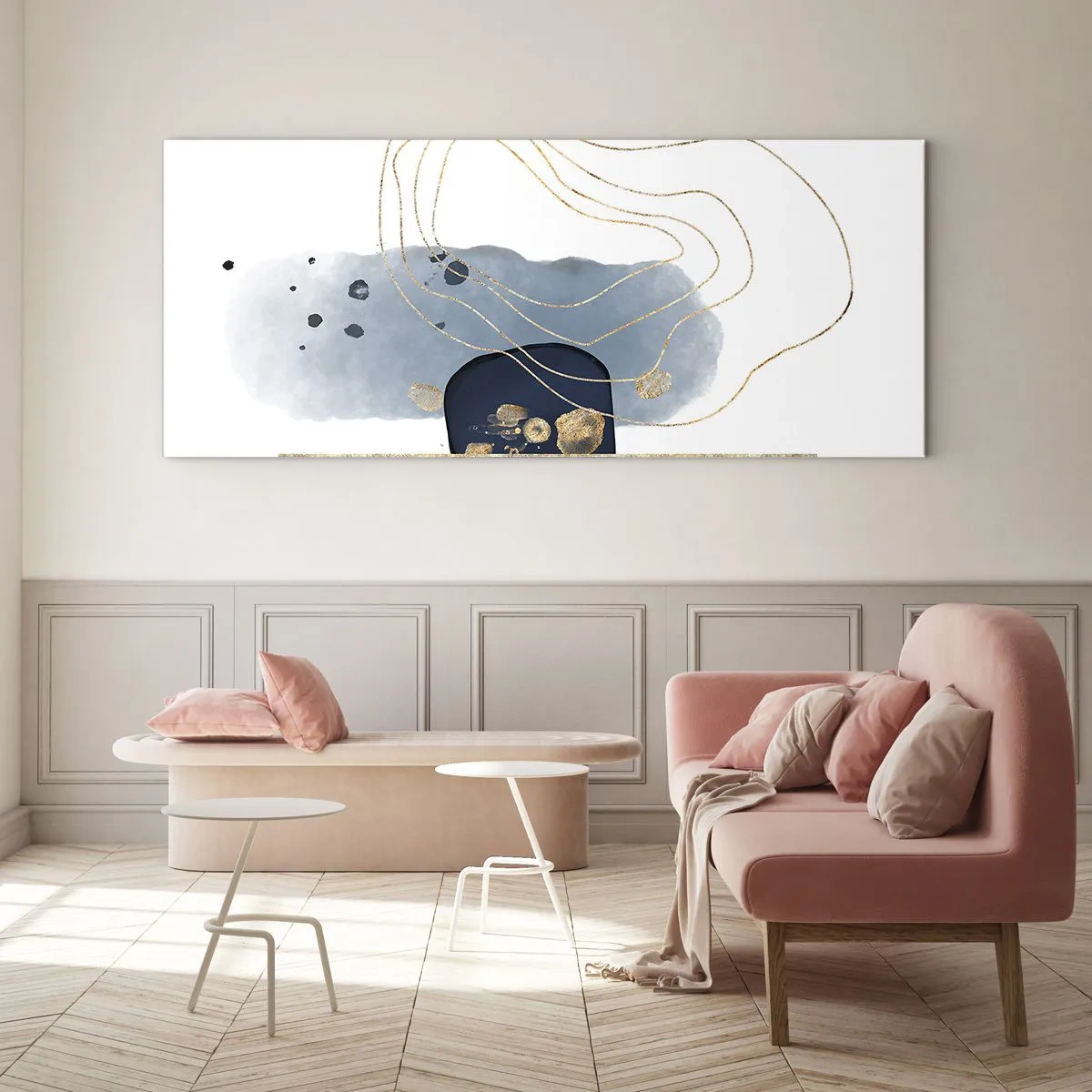 Glastavla - Bild på glas - Blå-guld fantasi - 100x40 cm