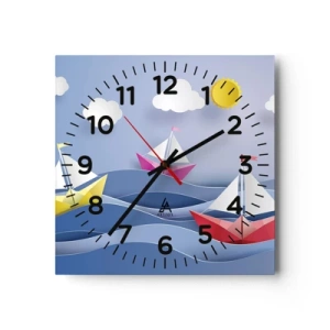 Väggklocka - Klocka på glas - Det är så skönt att gunga bland vågorna - 30x30 cm