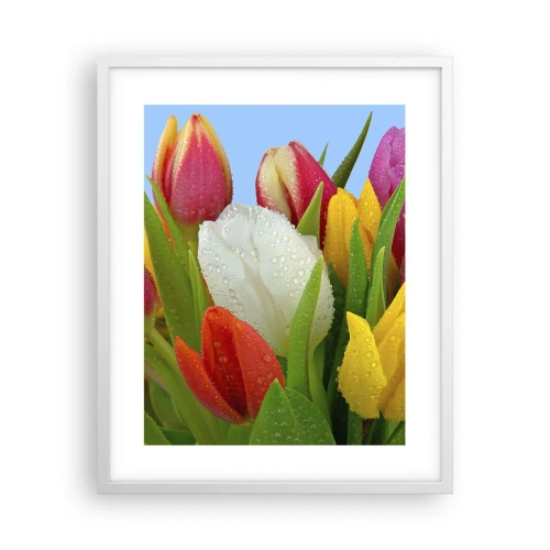 Affisch i vit ram - blommig regnbåge i daggdroppar - 40x50 cm
