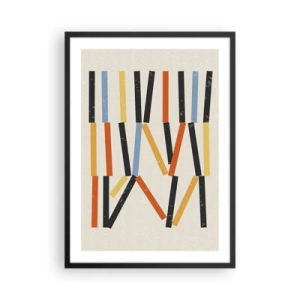 Affisch i svart ram - Färgglad geometrisk abstraktion med vertikala linjer - 50x70cm - Horisontell komposition - Modern väggdekoration för vardagsrum och sovrum ARTTOR