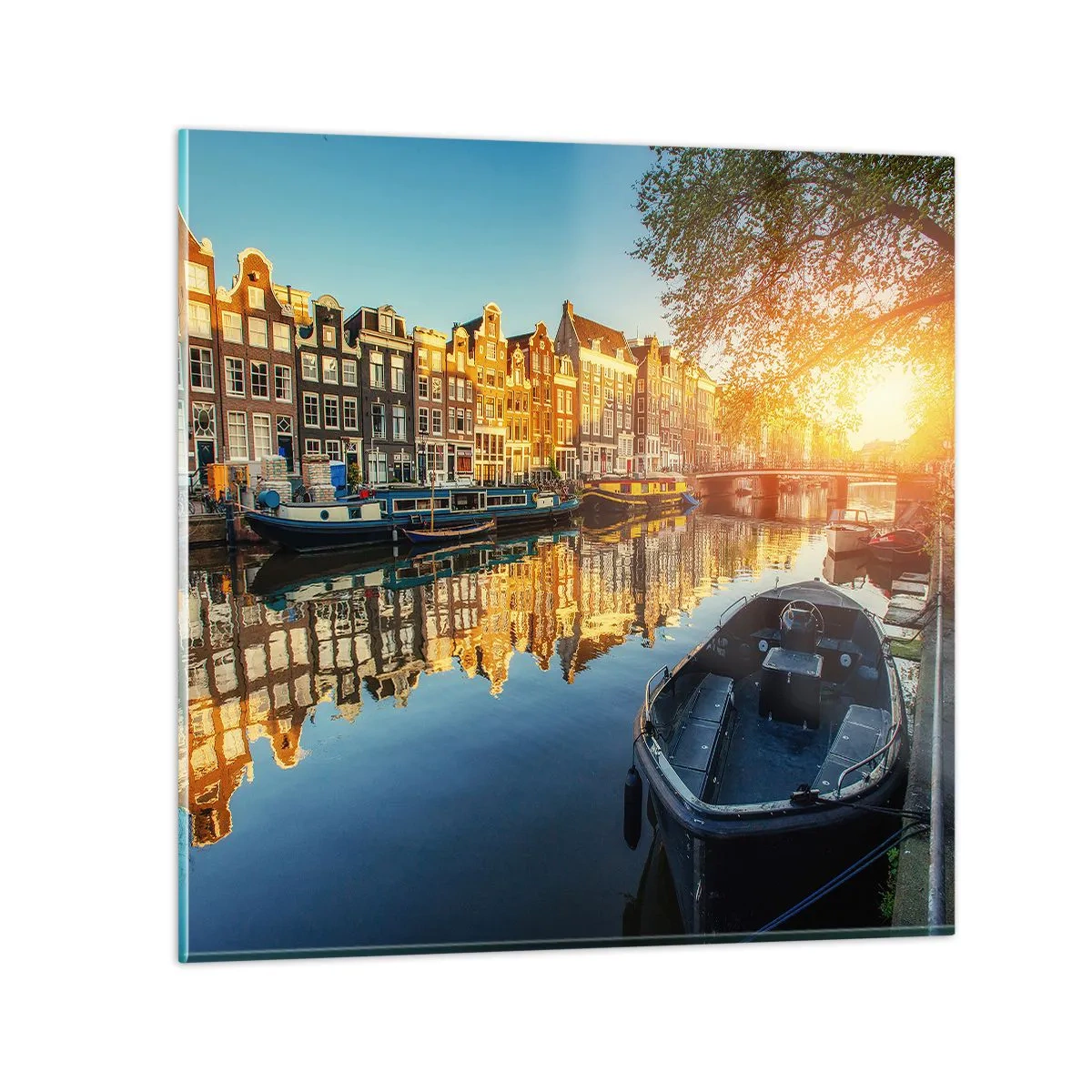 Glastavla - Bild på glas - En morgon i Amsterdam - 30x30 cm