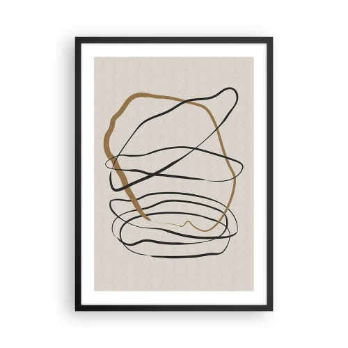 Affisch i svart ram - Minimalistisk abstraktion med dynamiska linjer - 50x70cm - Komposition: besittande dans - Modern väggdekoration för vardagsrum och sovrum ARTTOR