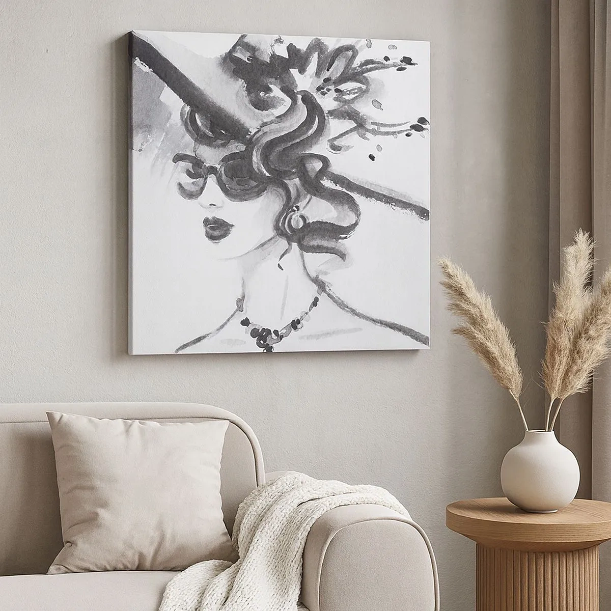 Canvastavla - Bild på duk - Dam med karaktär - 30x30 cm