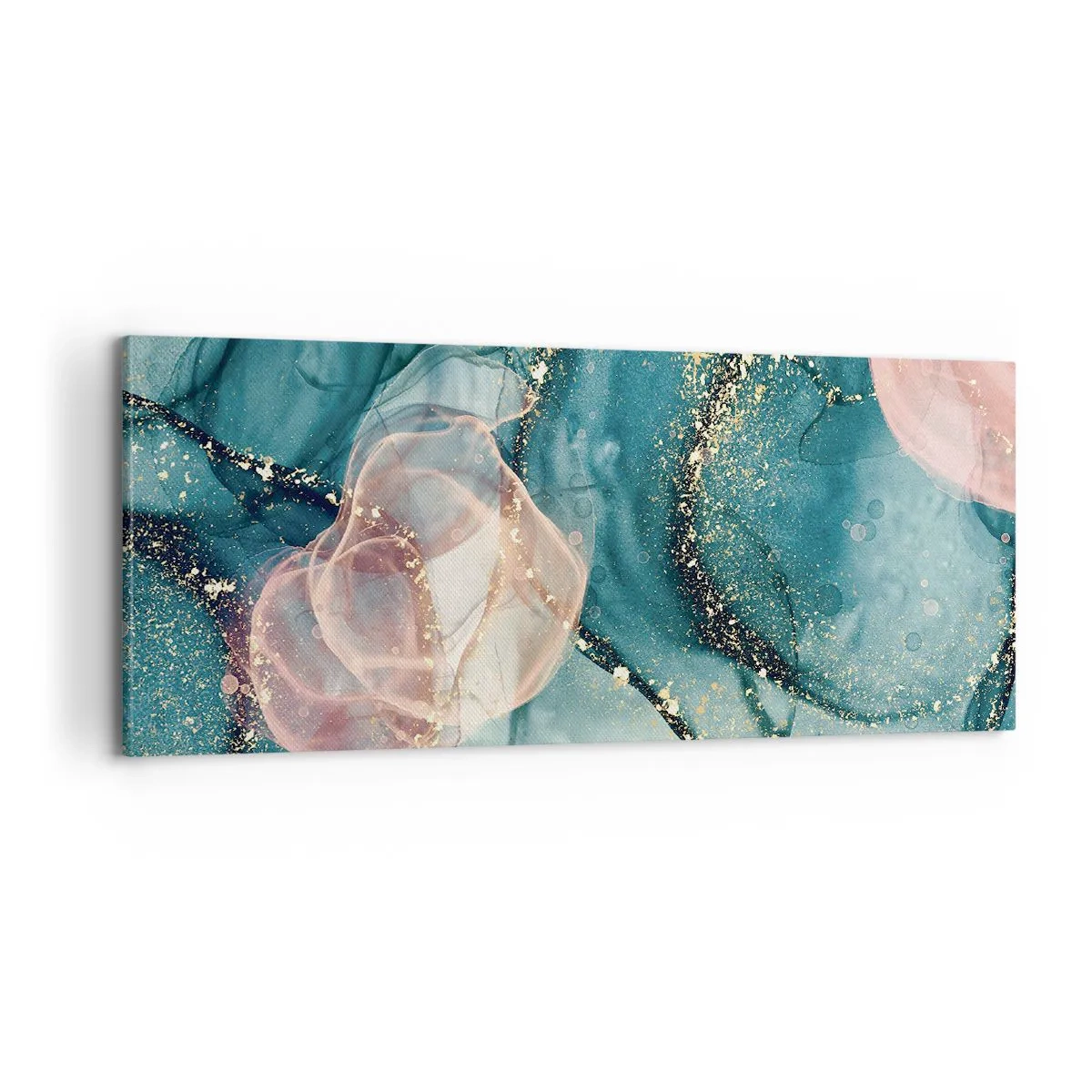 Canvastavla - Bild på duk - Sidenblå, tyllrosa - 100x40 cm