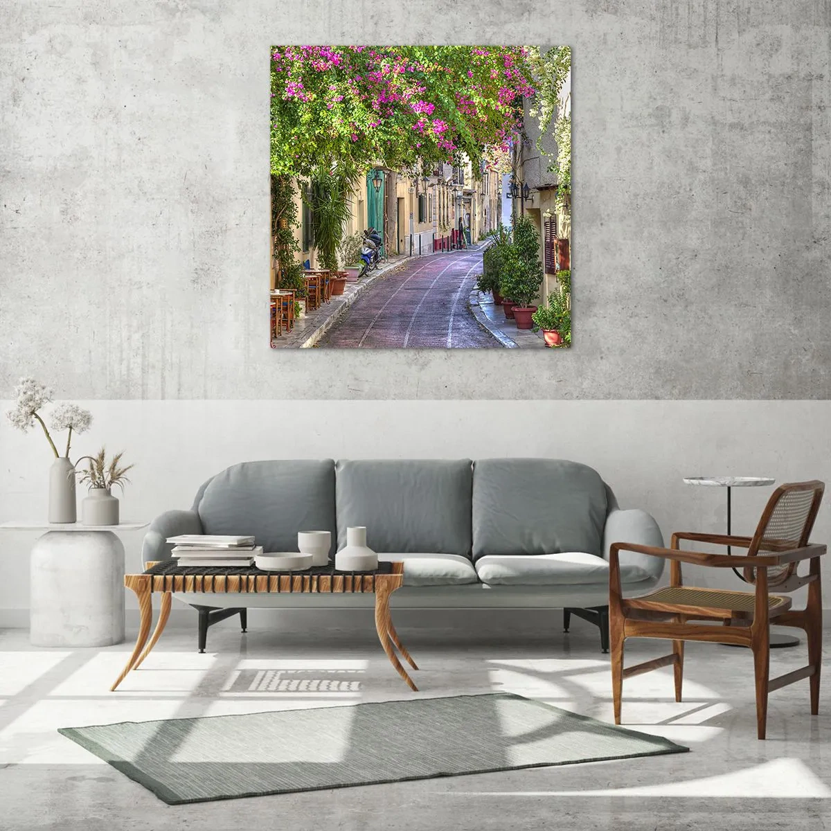 Glastavla - Bild på glas - Blommande gata - 30x30 cm