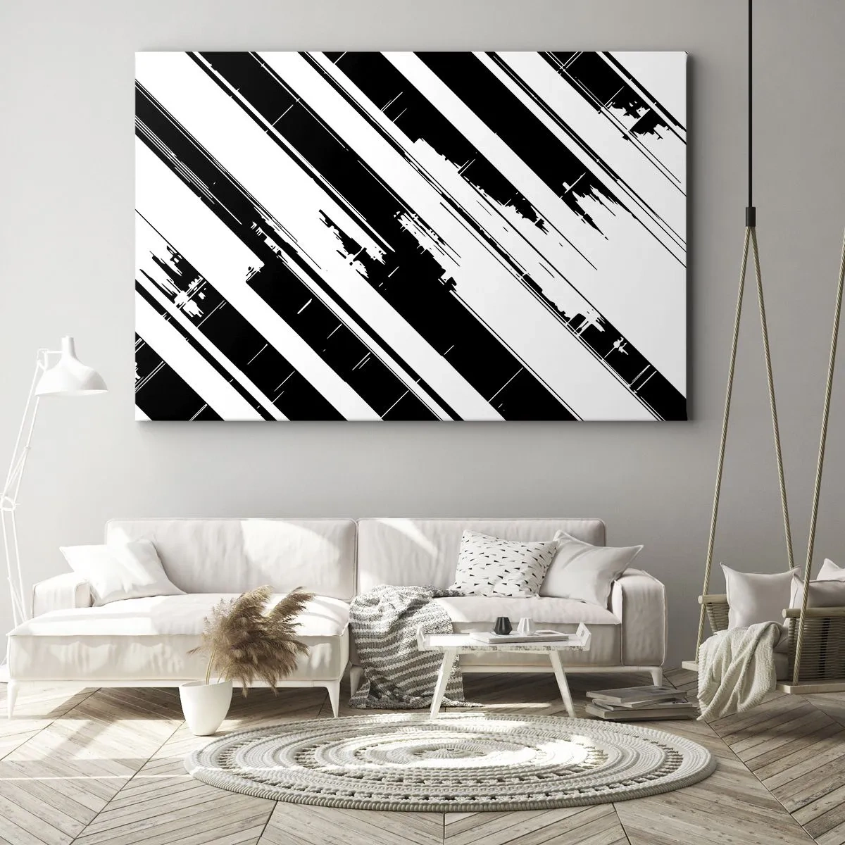 Canvastavla - Bild på duk - Svarta och vita linjer och geometriska mönster i modern stil - 70x50cm - Intensiv och dynamisk komposition - Modern väggdekoration för vardagsrum och sovrum ARTTOR