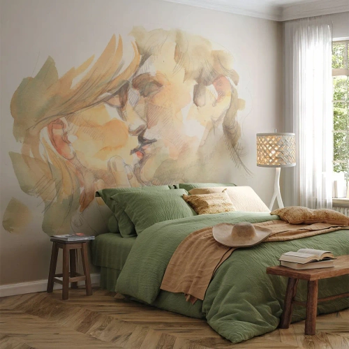 Fototapet Premium Canvas - Upphittad hälft? - Förälskade par, Kyss, Bit - 400x280 cm