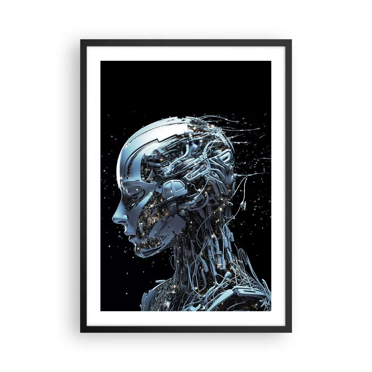 Affisch i svart ram - Cybernetisk figur i futuristisk stil - 50x70cm - Teknik är en kvinna - Modern väggdekoration för vardagsrum och sovrum ARTTOR
