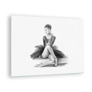 Glastavla - Bild på glas - Skiss av en ballerina i en svart klänning i en fundersam pose - 70x50cm - Förtrollad av dansen - Modern väggdekoration för vardagsrum och sovrum ARTTOR