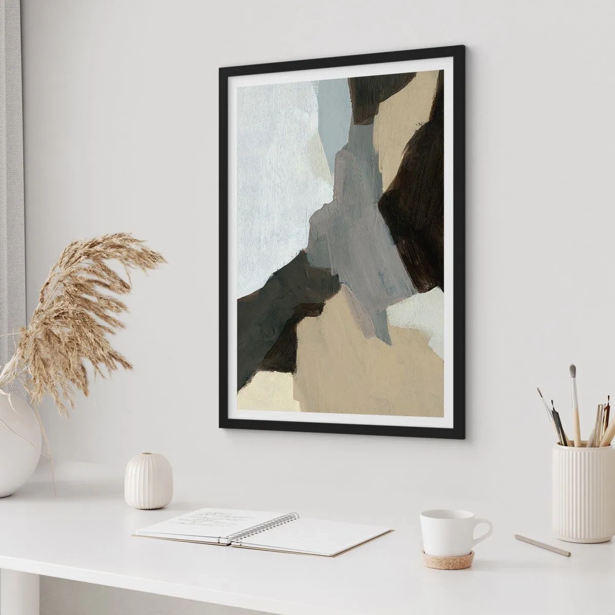 Affisch i svart ram - Abstraktion: avgrening av det gråa - 40x50 cm