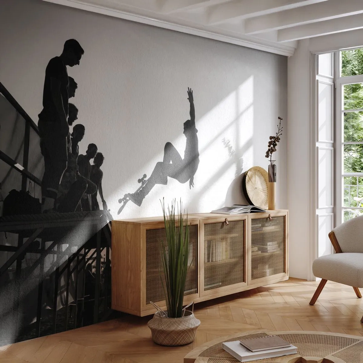 Självhäftande Fototapet Deluxe Sticker - Hjältar och tittare - Skatepark, Skateboard, Sport - 200x140 cm