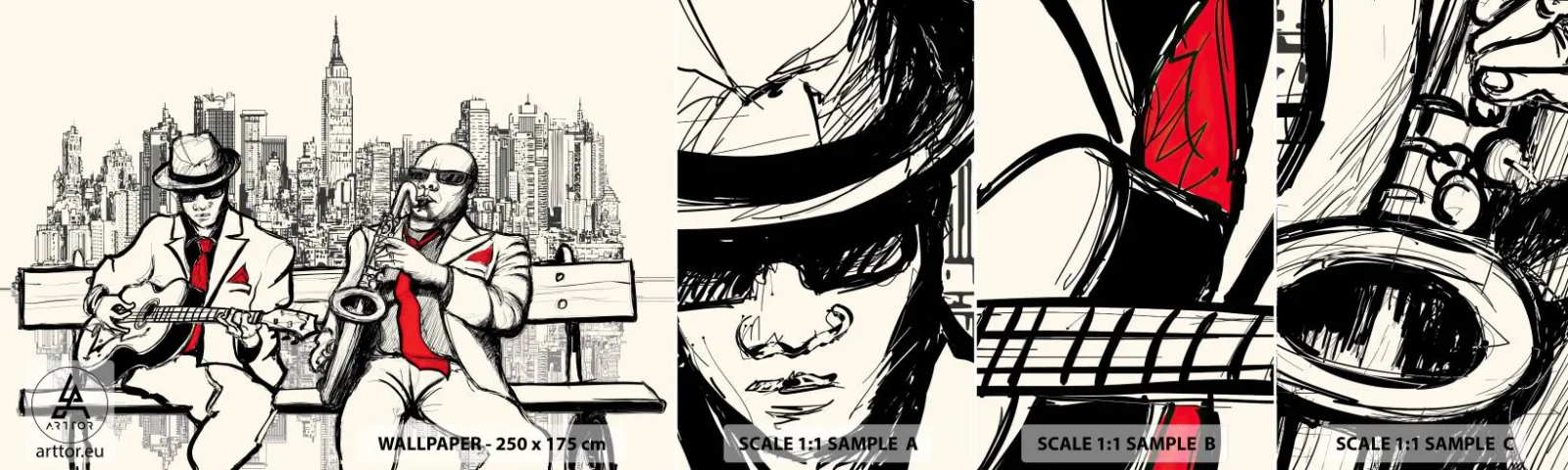 Provbit av självhäftande fototapet Deluxe Sticker - New Yorks improvisation - musik, Jazz, New York - 100x30 cm