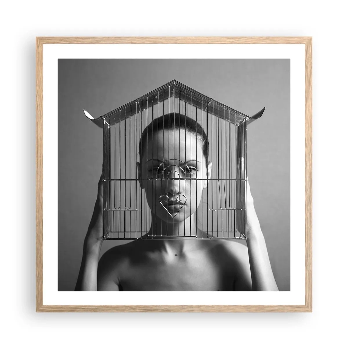 Affisch i ram av ljusek - Något surrealistisk porträtt - 60x60 cm