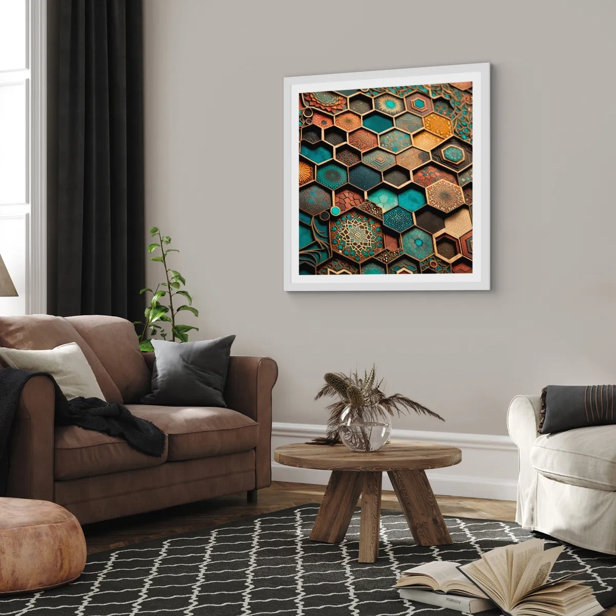 Affisch i vit ram - Arabiska ornament - en variation - 50x50 cm