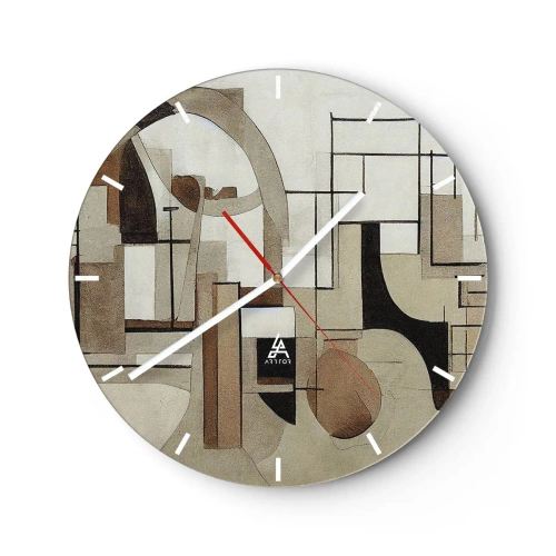 Väggklocka - Klocka på glas - Ett abstrakt arrangemang av former som påminner om arkitektur - 30x30cm - Stadsbild 2.0 - Modern väggdekoration för vardagsrum, kök och sovrum ARTTOR