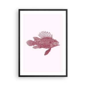 Affisch i svart ram - Fiskteckning i vintagestil på en ljus bakgrund - 50x70cm - En invånare i exotiska vatten - Modern väggdekoration för vardagsrum och sovrum ARTTOR