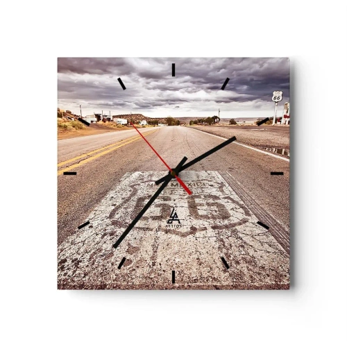 Väggklocka - Klocka på glas - Mother Road - amerikanska legenden - 40x40 cm