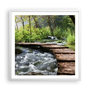 Affisch i vit ram - Över skummande kaskad - 60x60 cm