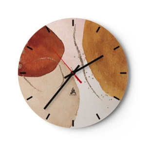 Väggklocka - Klocka på glas - Abstrakt komposition med jordnära färgfläckar - 30x30cm - Rundhet och rörelse - Modern väggdekoration för vardagsrum, kök och sovrum ARTTOR