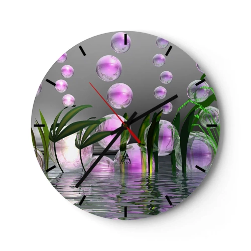 Väggklocka - Klocka på glas - Abstrakta bubblor i vatten med gröna växter - 30x30cm - Tankeväckande komposition av lätthet och liv - Modern väggdekoration för vardagsrum, kök och sovrum ARTTOR