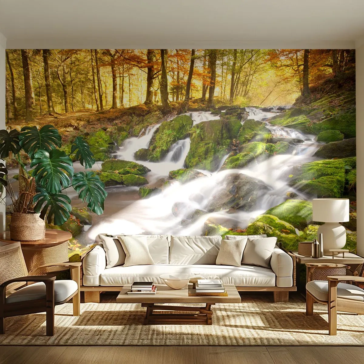 Självhäftande Fototapet Deluxe Sticker - Kvickt genom höstskogen - Landskap, Skog, Bergsbäck - 250x175 cm