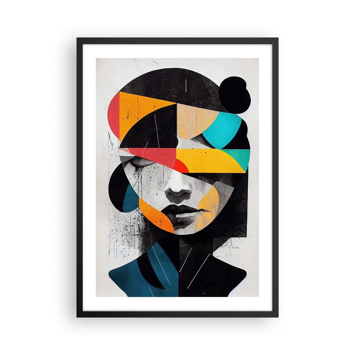 Affisch i svart ram - Interiörporträtt, flerfärgat, stiliserat abstrakt porträtt av en kvinna - 50x70cm - Flerfärgad inre porträtt - Modern väggdekoration för vardagsrum och sovrum ARTTOR