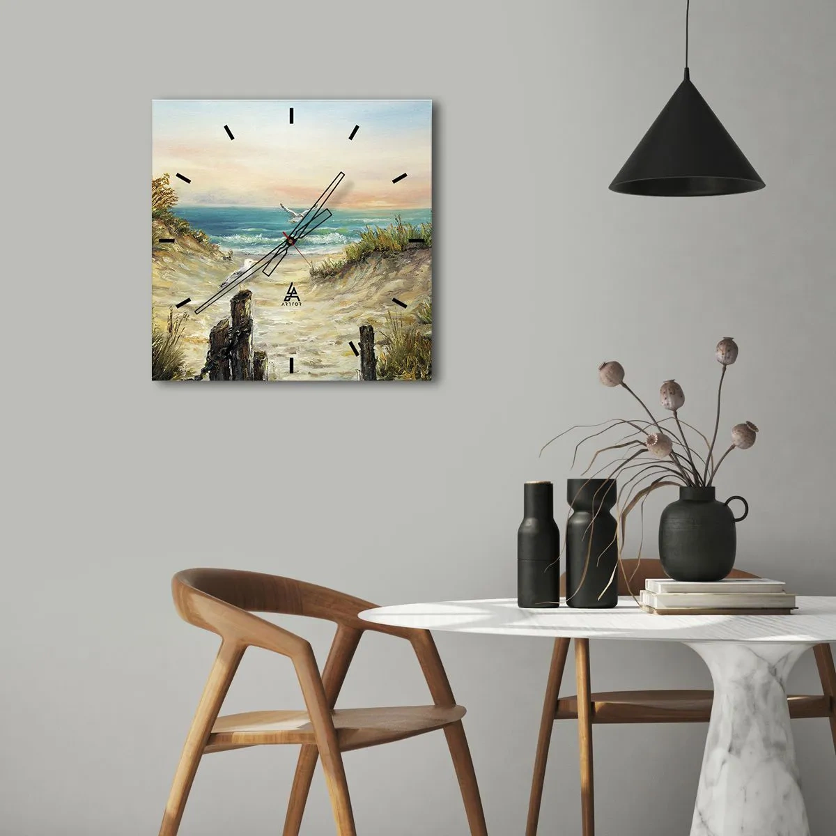 Väggklocka - Klocka på glas - Vindstilla - 30x30 cm