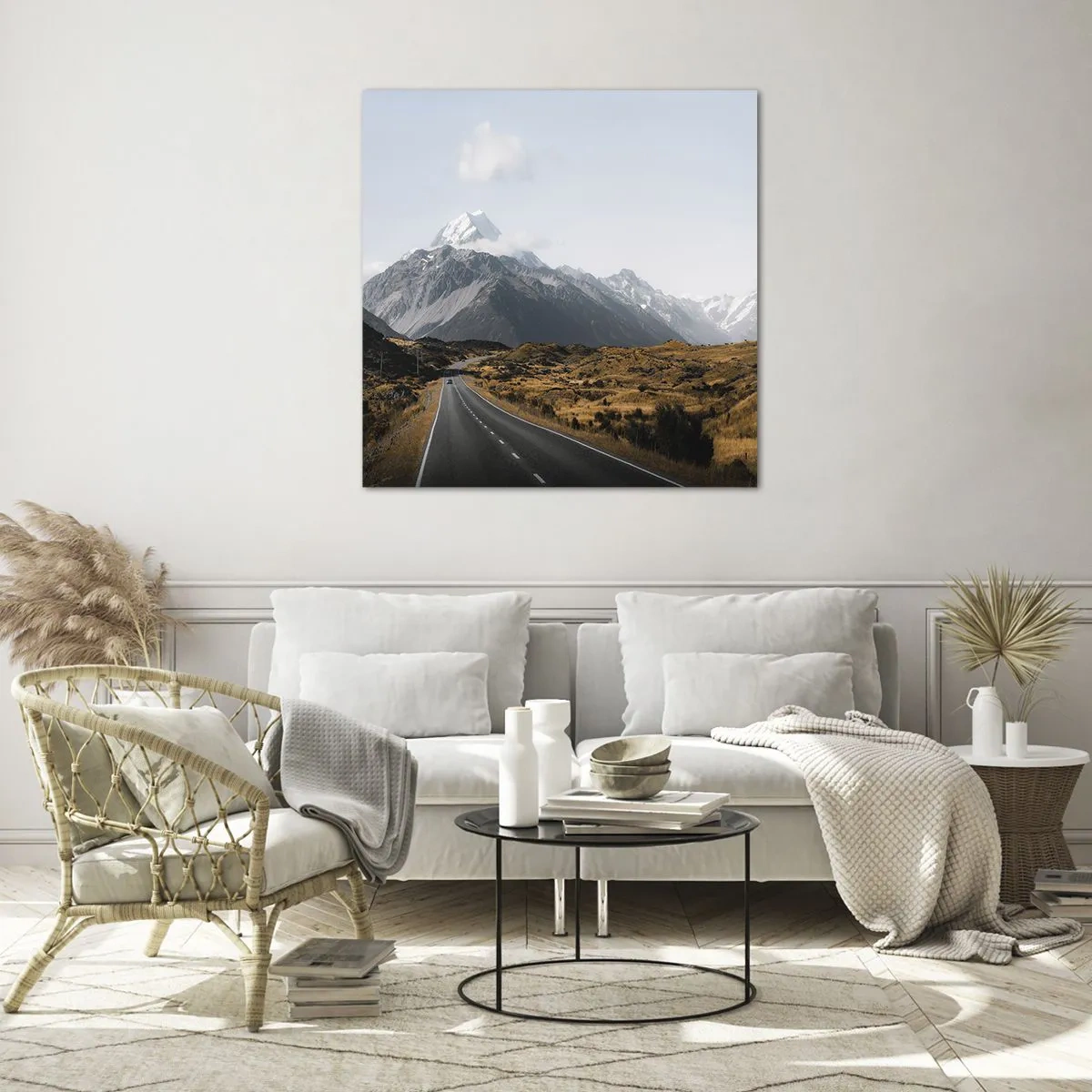 Glastavla - Bild på glas - Väg till fjällens hjärta - 60x60 cm