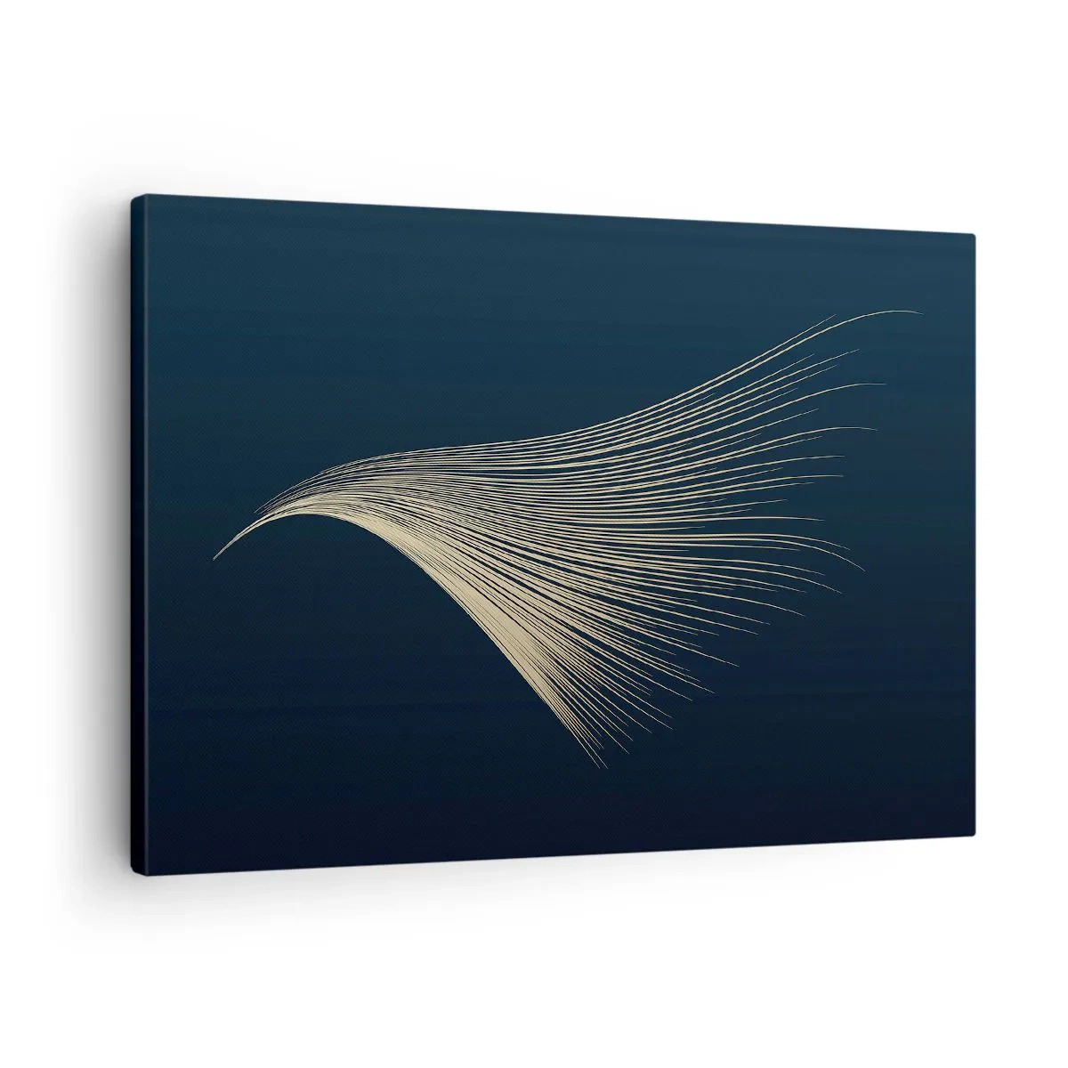 Canvastavla - Bild på duk - En fin fjäderliknande linje på en marinblå bakgrund - 70x50cm - Som en ängels hårstrå - Modern väggdekoration för vardagsrum och sovrum ARTTOR