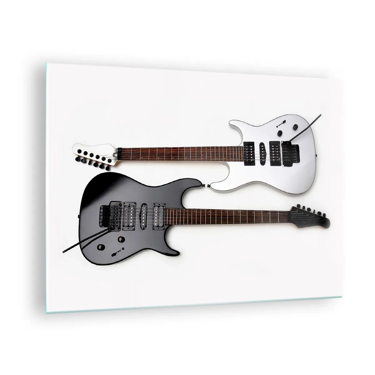 Glastavla - Bild på glas - Svarta och vita elgitarrer på vit bakgrund - 70x50cm - Formens harmoni - Modern väggdekoration för vardagsrum och sovrum ARTTOR