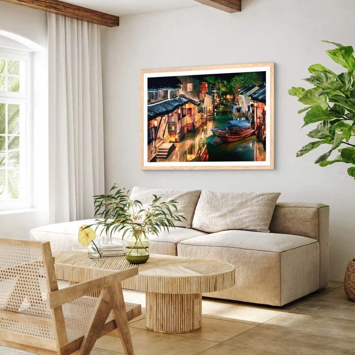 Affisch i ram av ljusek - En kväll på kinesisk gata - 100x70 cm