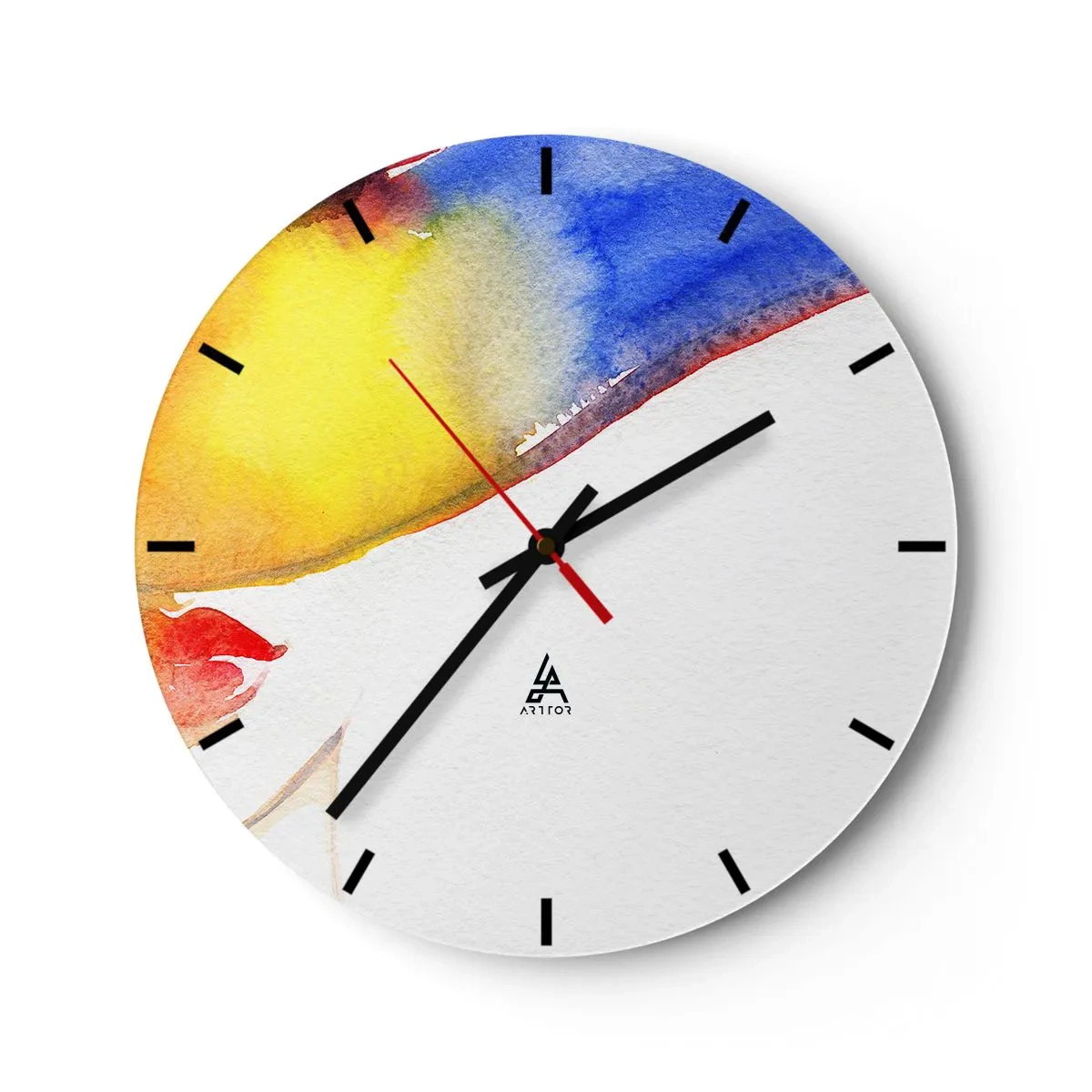 Väggklocka - Klocka på glas - Abstrakt porträtt med akvarellstänk - 30x30cm - Damporträtt    - Modern väggdekoration för vardagsrum, kök och sovrum ARTTOR