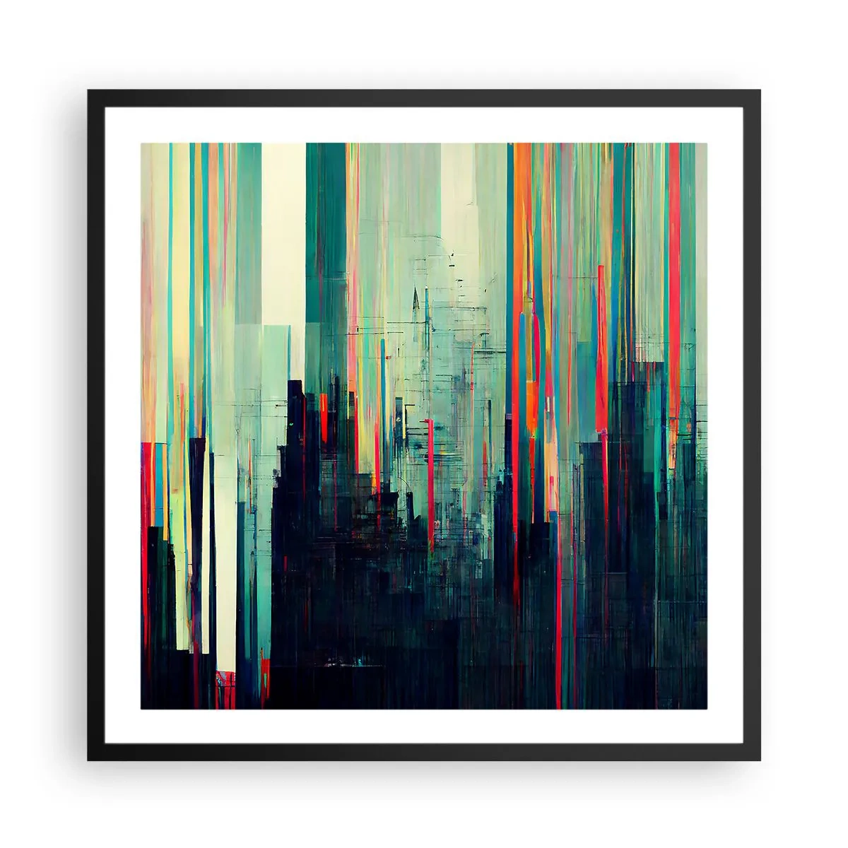 Affisch i svart ram - Futuristisk stad - 60x60 cm