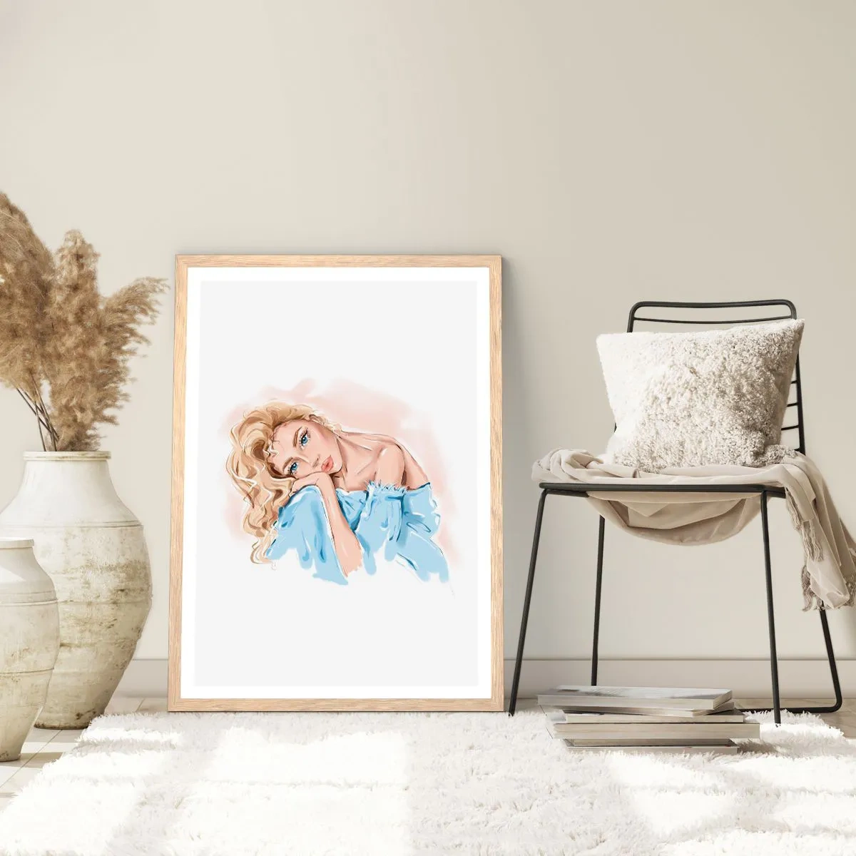Affisch i ram av ljusek - Drömmande i blått - 70x100 cm