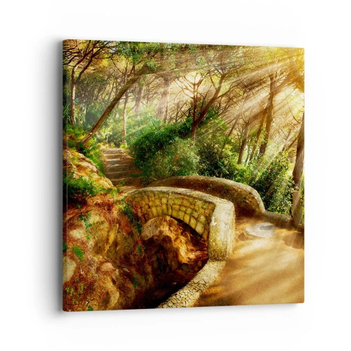 Canvastavla - Bild på duk - Från bron till sagoskogen - 40x40 cm