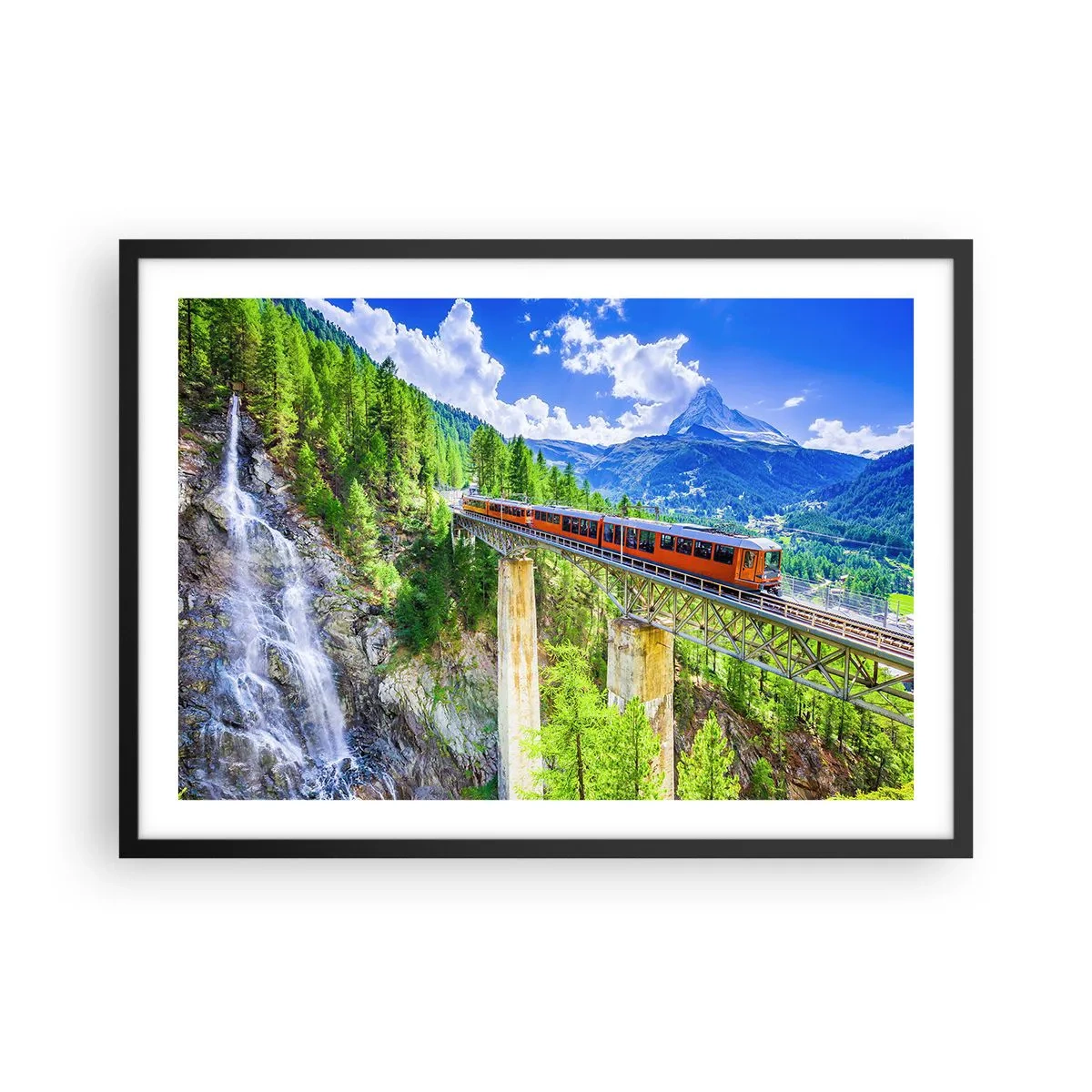 Affisch i svart ram - Järnväg till Alperna - 70x50 cm