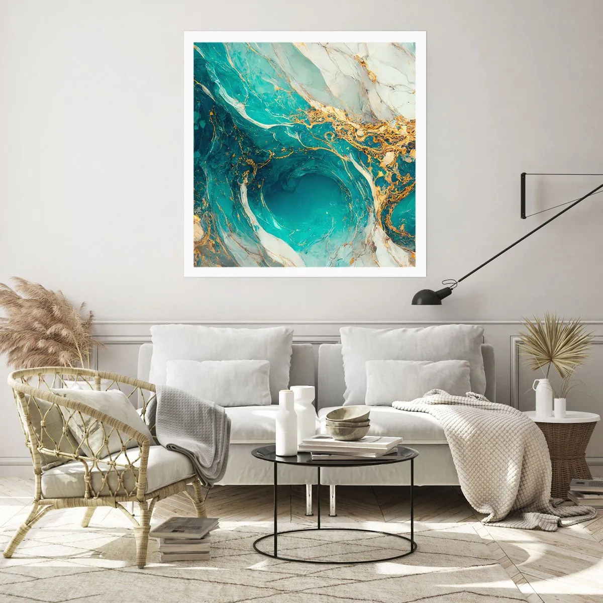 Affisch - En komposition med guldådror - 50x50 cm