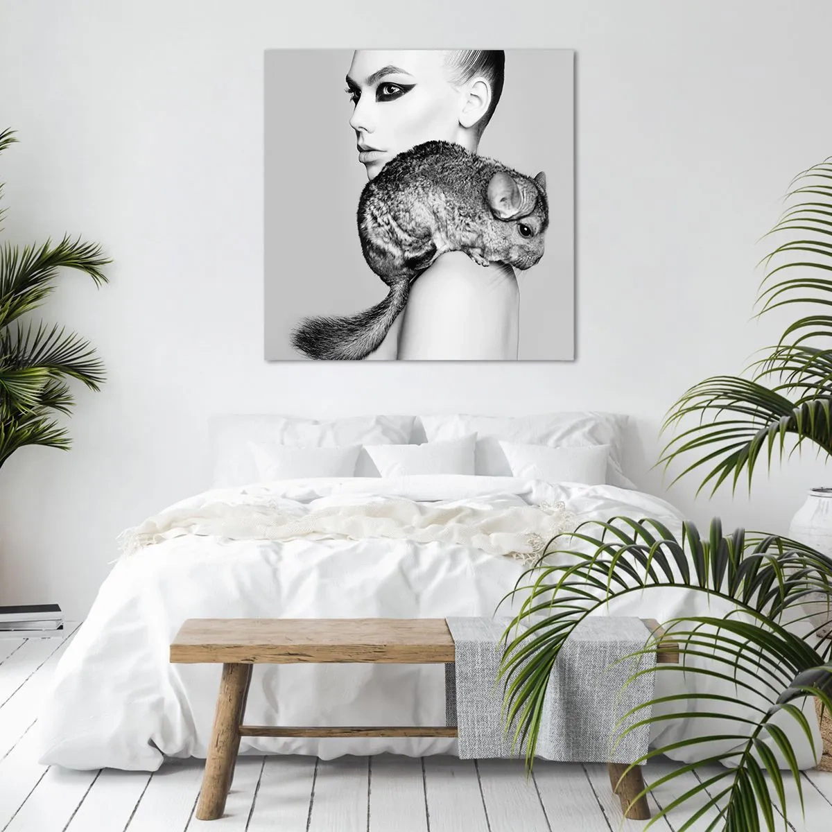 Canvastavla - Bild på duk - Dam med chinchilla - 40x40 cm