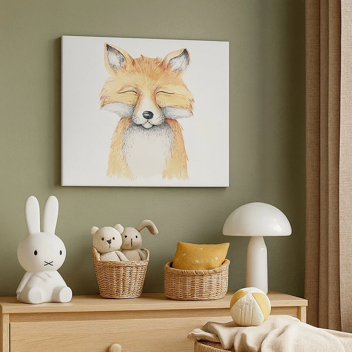 Canvastavla - Bild på duk - En akvarell räv med ett leende i minimalistisk stil - 70x50cm - Rävens humör - Modern väggdekoration för vardagsrum och sovrum ARTTOR