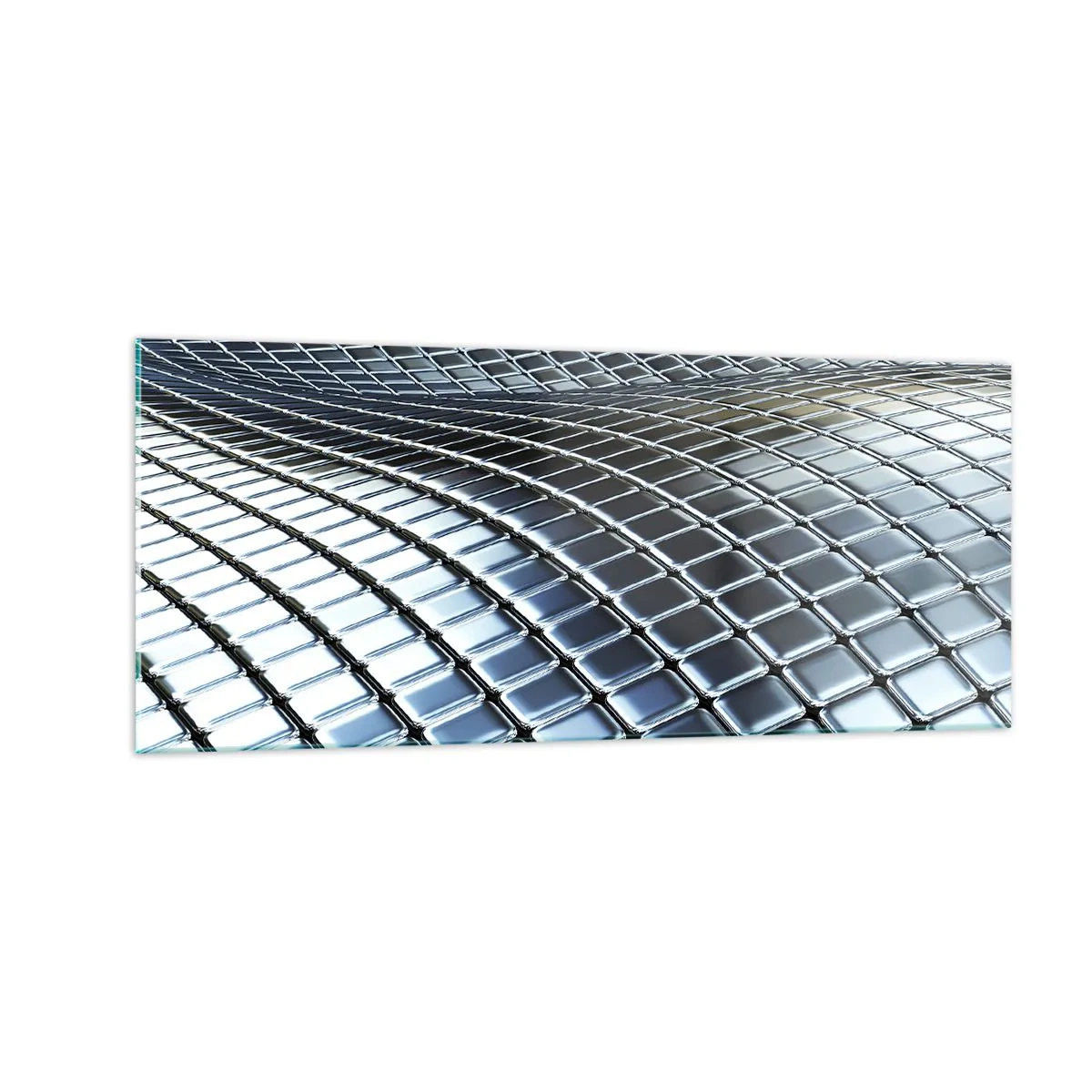 Glastavla - Bild på glas - Metallisk silver våg - 100x40 cm