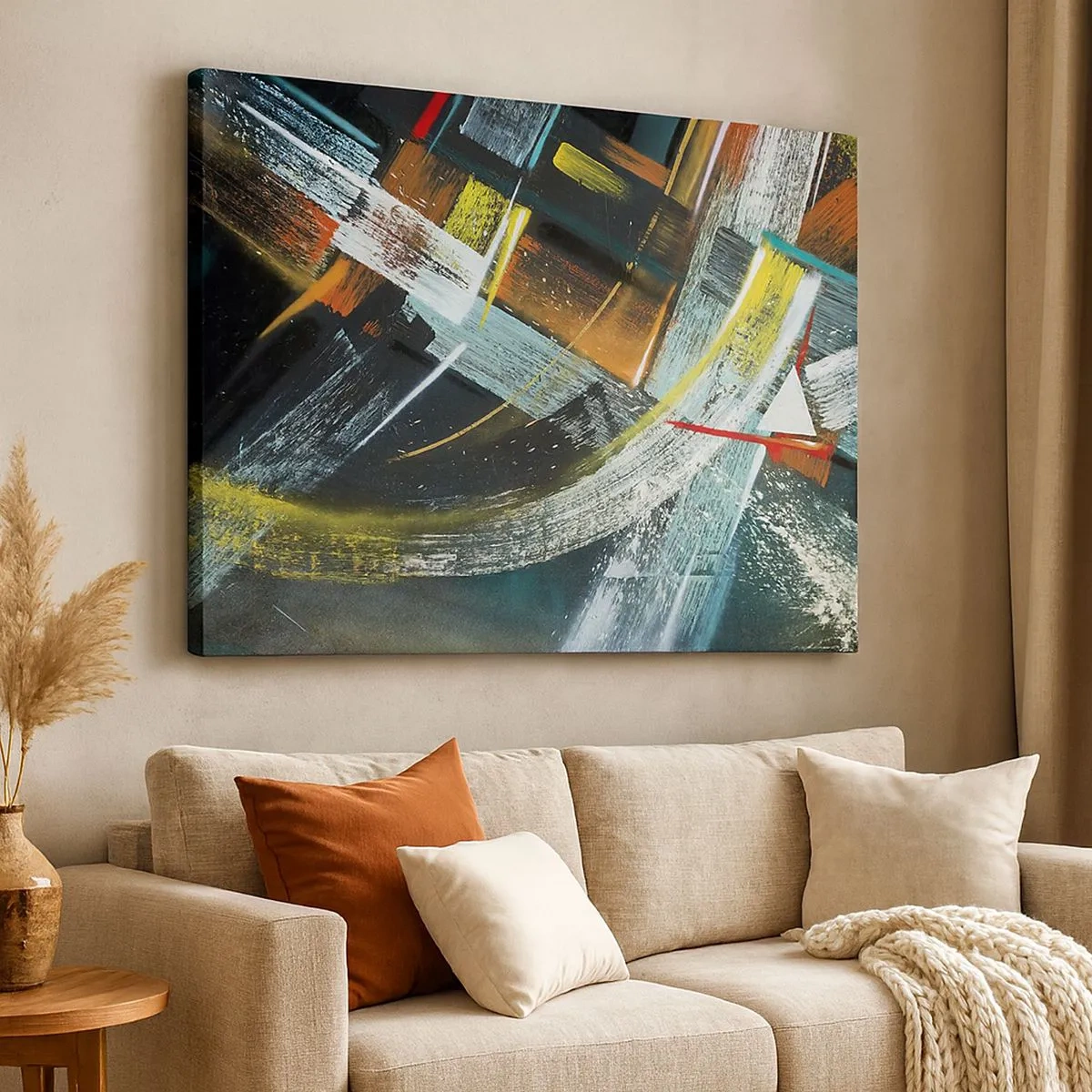 Canvastavla - Bild på duk - Färgglada abstrakta penseldrag - 70x50cm - Rörelsens energi - Modern väggdekoration för vardagsrum och sovrum ARTTOR