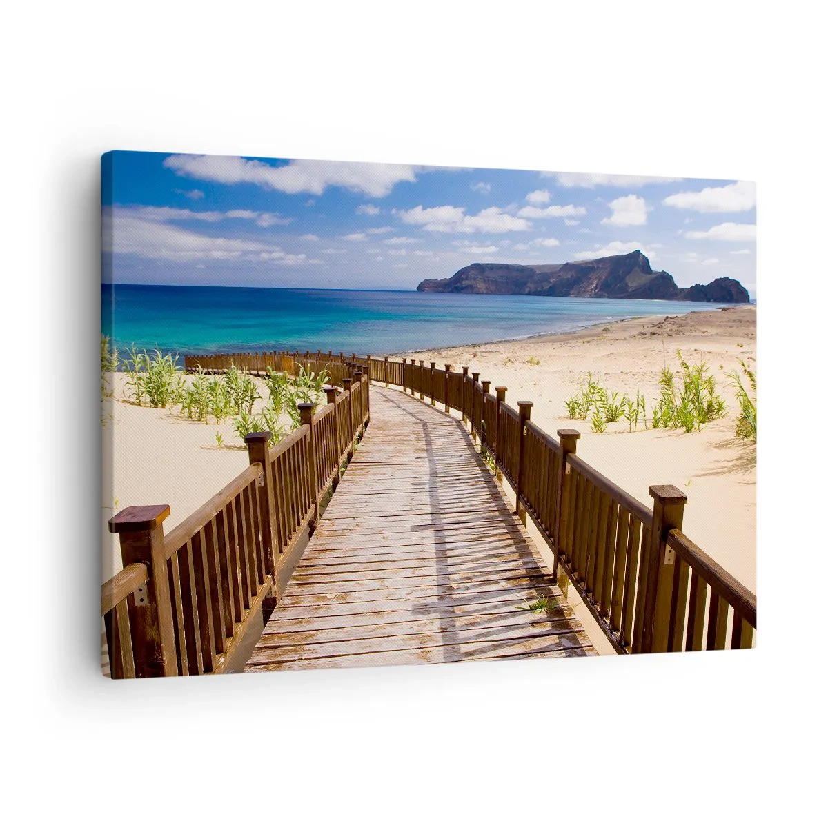 Canvastavla - Bild på duk - Trästig som leder till stranden med havsutsikt - 70x50cm - Ta mig till de lyckliga öarna - Modern väggdekoration för vardagsrum och sovrum ARTTOR